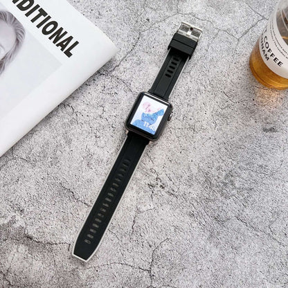 Two-color Silicone Watch Band For Apple Watch Ultra 49mm&Watch Ultra 2 49mm / Series 9&8&7 45mm / SE 3&SE 2&6&SE&5&4 44mm / 3&2&1 42mm(Black + Silver) by bashfashion