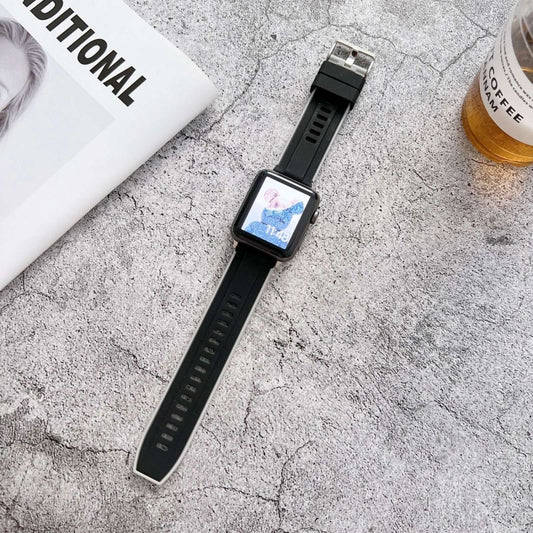 Two-color Silicone Watch Band For Apple Watch Ultra 49mm&Watch Ultra 2 49mm / Series 9&8&7 45mm / SE 3&SE 2&6&SE&5&4 44mm / 3&2&1 42mm(Black + Silver) by bashfashion