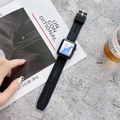 Two-color Silicone Watch Band For Apple Watch Ultra 49mm&Watch Ultra 2 49mm / Series 9&8&7 45mm / SE 3&SE 2&6&SE&5&4 44mm / 3&2&1 42mm(Black + Blue) by bashfashion