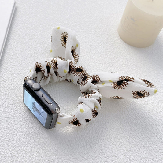 Single Loop Elasticity Cloth Watch Band For Apple Watch Ultra 49mm&Watch Ultra 2 49mm / Series 9&8&7 45mm / SE 3&SE 2&6&SE&5&4 44mm / 3&2&1 42mm(White + Sunflower) by bashfashion