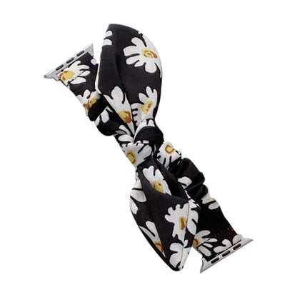 Single Loop Elasticity Cloth Watch Band For Apple Watch Ultra 49mm&Watch Ultra 2 49mm / Series 9&8&7 45mm / SE 3&SE 2&6&SE&5&4 44mm / 3&2&1 42mm(Black + Sunflower) by bashfashion