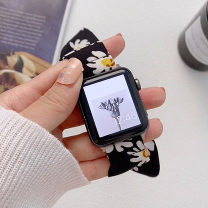 Single Loop Elasticity Cloth Watch Band For Apple Watch Ultra 49mm&Watch Ultra 2 49mm / Series 9&8&7 45mm / SE 3&SE 2&6&SE&5&4 44mm / 3&2&1 42mm(Black + Sunflower) by bashfashion