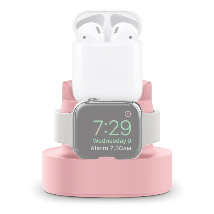 A001 3 In 1 Silicone Charging Holder for iPhone / iWatch / AirPods(Pink) by bashfashion
