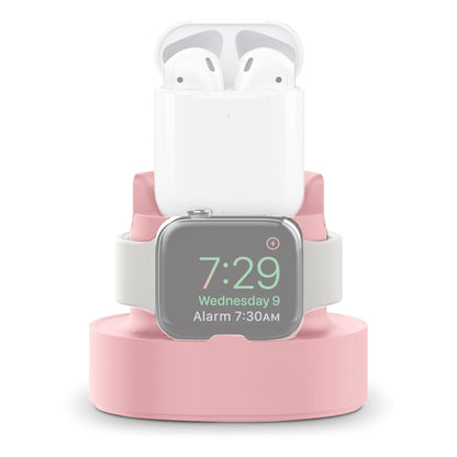 A001 3 In 1 Silicone Charging Holder for iPhone / iWatch / AirPods(Pink) by bashfashion