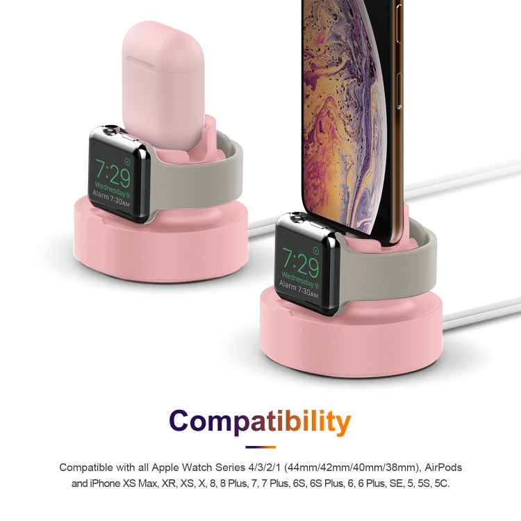 A001 3 In 1 Silicone Charging Holder for iPhone / iWatch / AirPods(Pink) by bashfashion