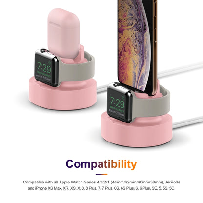 A001 3 In 1 Silicone Charging Holder for iPhone / iWatch / AirPods(Pink) by bashfashion
