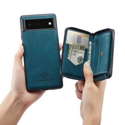 For Google Pixel 7 5G JEEHOOD Magnetic Zipper Wallet Phone Leather Case(Blue) by JEEHOOD