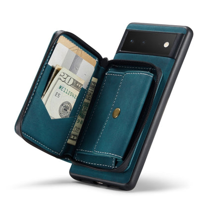 For Google Pixel 7 Pro 5G JEEHOOD Magnetic Zipper Wallet Phone Leather Case(Blue) by JEEHOOD