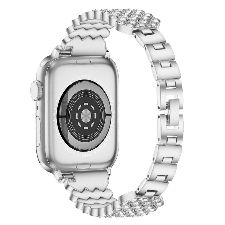 Heart Diamond Metal Watch Band For Apple Watch Series 9&8&7 41mm / SE 3&SE 2&6&SE&5&4 40mm / 3&2&1 38mm(Silver) by bashfashion