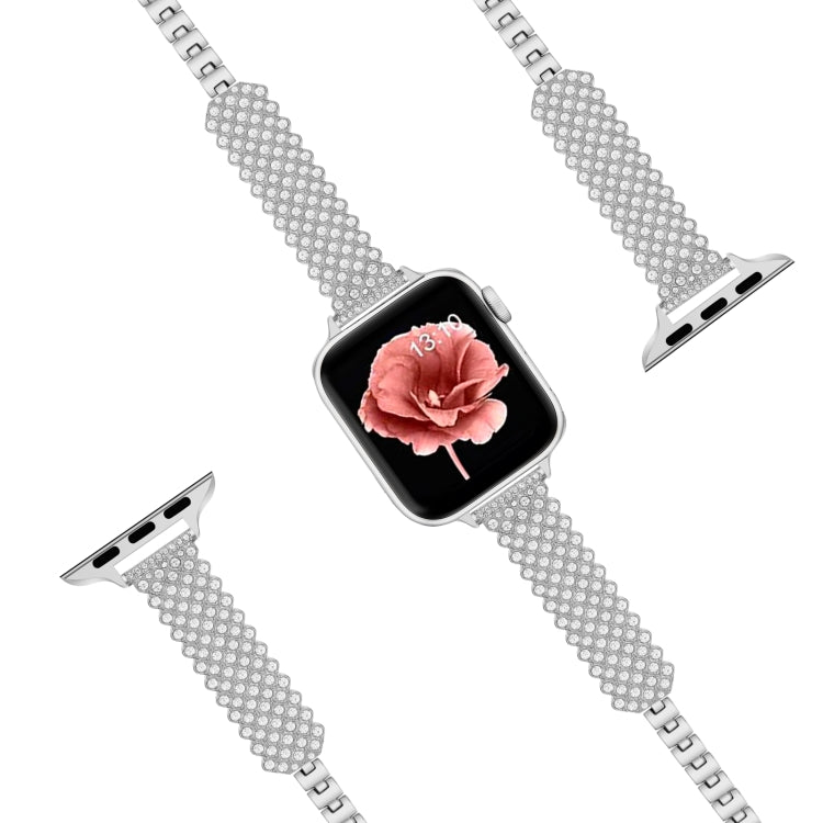 Heart Diamond Metal Watch Band For Apple Watch Series 9&8&7 41mm / SE 3&SE 2&6&SE&5&4 40mm / 3&2&1 38mm(Silver) by bashfashion