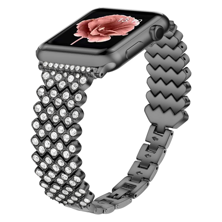 Heart Diamond Metal Watch Band For Apple Watch Series 9&8&7 41mm / SE 3&SE 2&6&SE&5&4 40mm / 3&2&1 38mm(Black) by bashfashion