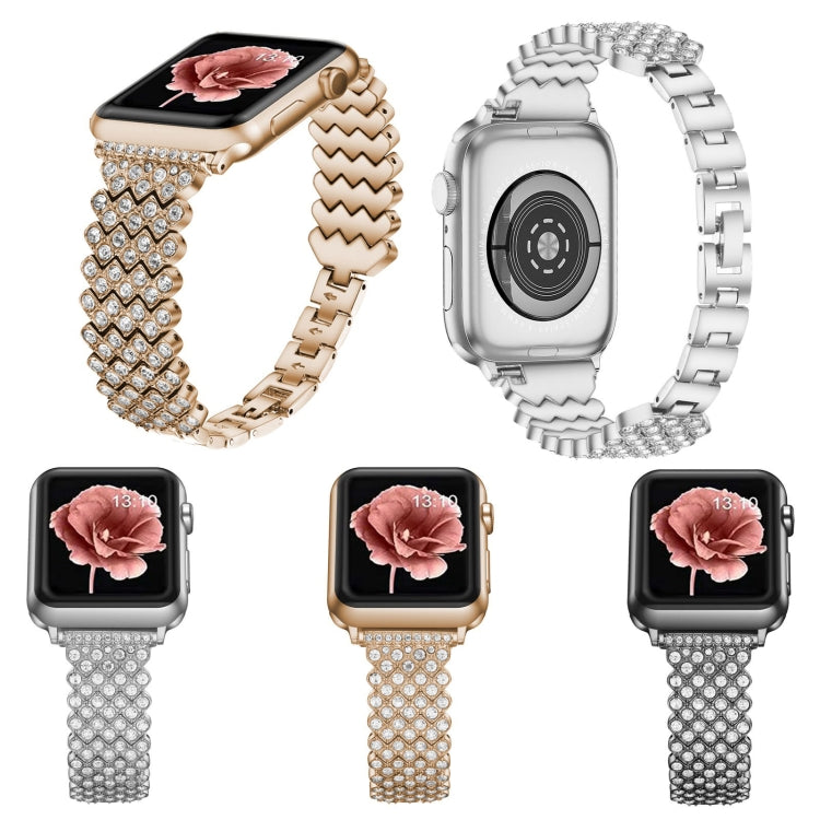 Heart Diamond Metal Watch Band For Apple Watch Series 9&8&7 41mm / SE 3&SE 2&6&SE&5&4 40mm / 3&2&1 38mm(Black) by bashfashion