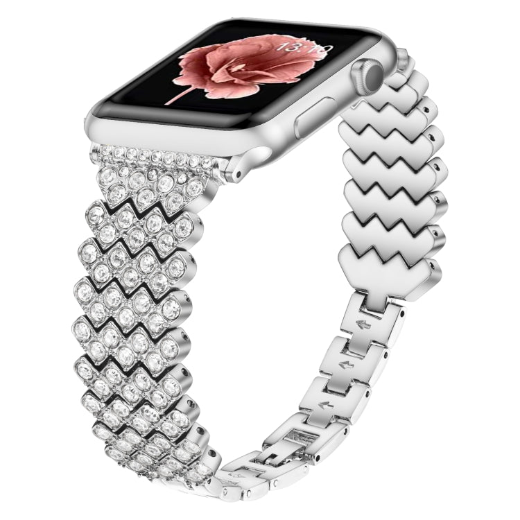 Heart Diamond Metal Watch Band For Apple Watch Ultra 49mm&Watch Ultra 2 49mm / Series 9&8&7 45mm / SE 3&SE 2&6&SE&5&4 44mm / 3&2&1 42mm(Silver) by bashfashion