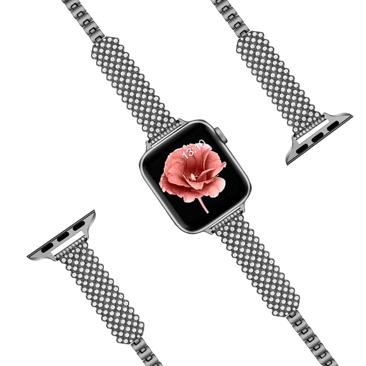 Heart Diamond Metal Watch Band For Apple Watch Ultra 49mm&Watch Ultra 2 49mm / Series 9&8&7 45mm / SE 3&SE 2&6&SE&5&4 44mm / 3&2&1 42mm(Black) by bashfashion