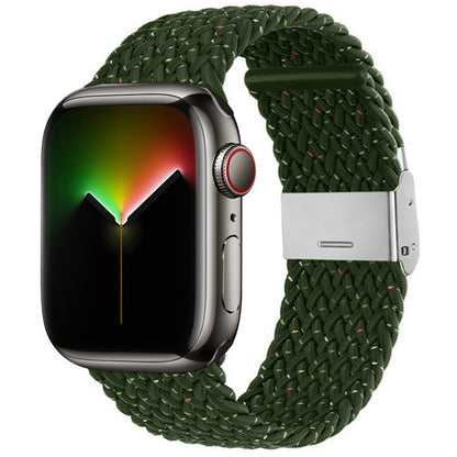 Nylon Braid Watch Band For Apple Watch Ultra 49mm&Watch Ultra 2 49mm / Series 9&8&7 45mm / SE 3&SE 2&6&SE&5&4 44mm / 3&2&1 42mm(Starlight Olive Green) by bashfashion