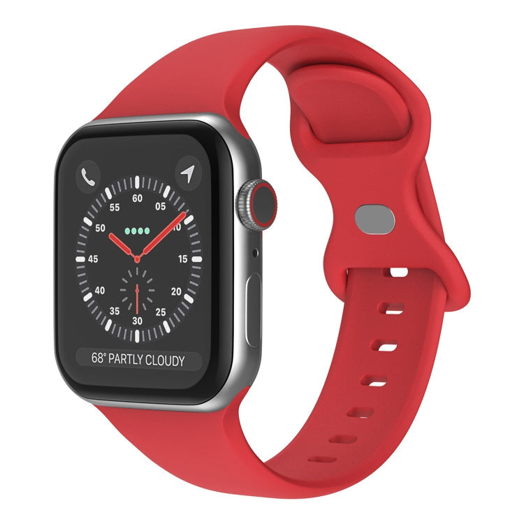 Butterfly Buckle Silicone Watch Band, Size: S For Apple Watch Series 9&8&7 41mm / SE 3&SE 2&6&SE&5&4 40mm / 3&2&1 38mm(Rose Red) by bashfashion