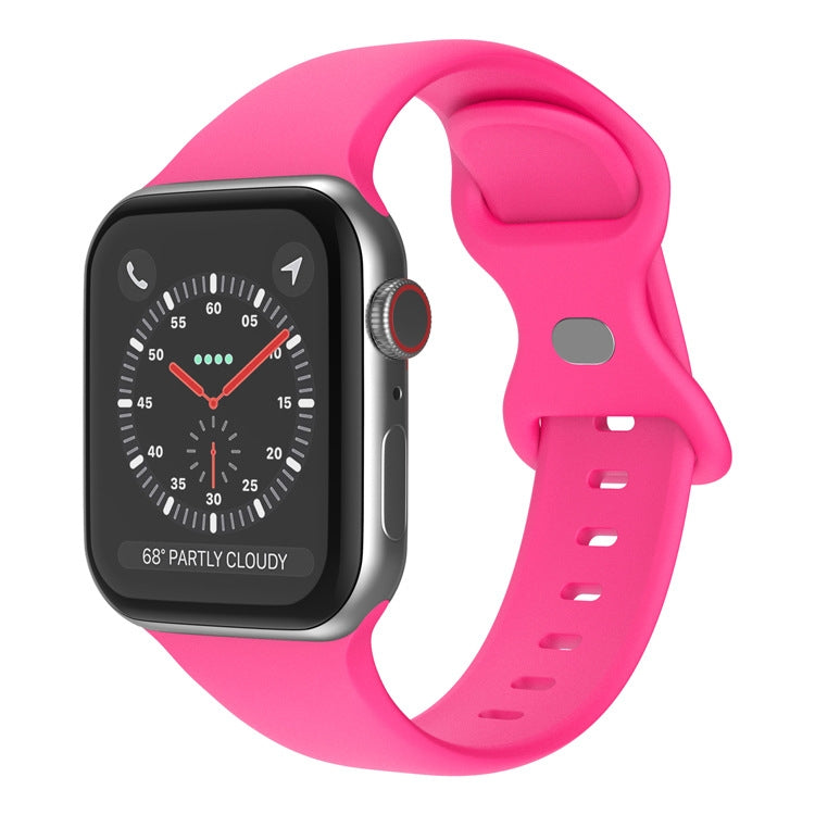 Butterfly Buckle Silicone Watch Band, Size: S For Apple Watch Series 9&8&7 41mm / SE 3&SE 2&6&SE&5&4 40mm / 3&2&1 38mm(Pink) by bashfashion