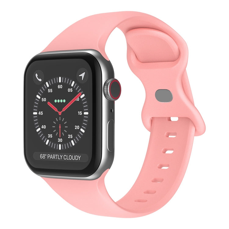 Butterfly Buckle Silicone Watch Band, Size: S For Apple Watch Series 9&8&7 41mm / SE 3&SE 2&6&SE&5&4 40mm / 3&2&1 38mm(Light Pink) by bashfashion