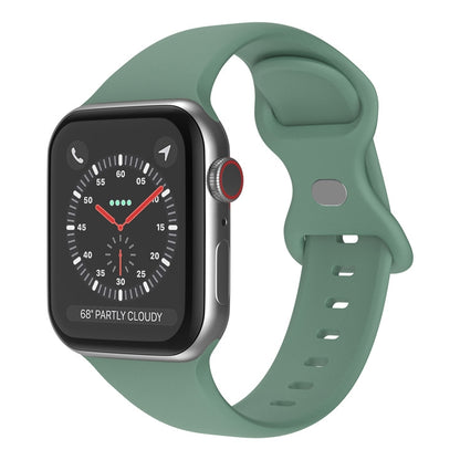 Butterfly Buckle Silicone Watch Band, Size: S For Apple Watch Series 9&8&7 41mm / SE 3&SE 2&6&SE&5&4 40mm / 3&2&1 38mm(Pine Needle Green) by bashfashion