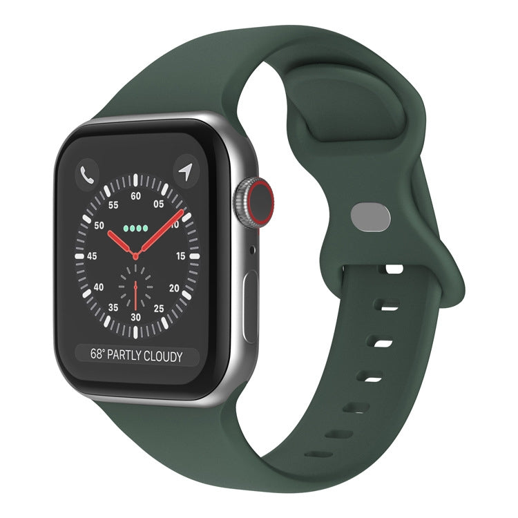 Butterfly Buckle Silicone Watch Band, Size: S For Apple Watch Ultra 49mm&Watch Ultra 2 49mm / Series 9&8&7 45mm / SE 3&SE 2&6&SE&5&4 44mm / 3&2&1 42mm(Olive Green) by bashfashion
