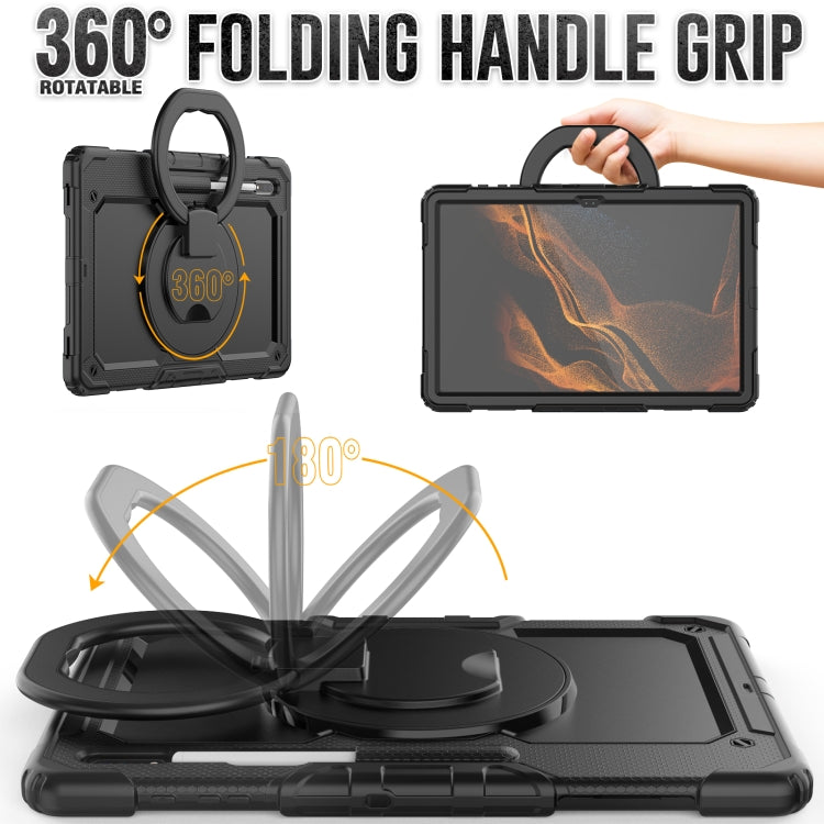 For Samsung Galaxy Tab S8 Ultra Shoulder Strap Silicone + PC Tablet Case(Black) by bashfashion