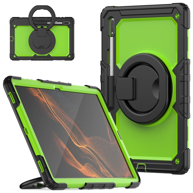 For Samsung Galaxy Tab S8 Ultra Shoulder Strap Silicone + PC Tablet Case(Yellow Green) by bashfashion