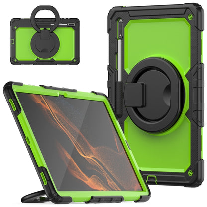 For Samsung Galaxy Tab S8 Ultra Shoulder Strap Silicone + PC Tablet Case(Yellow Green) by bashfashion