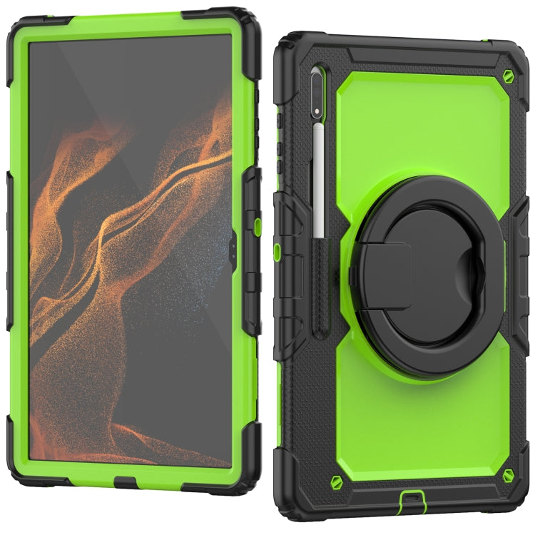 For Samsung Galaxy Tab S8 Ultra Shoulder Strap Silicone + PC Tablet Case(Yellow Green) by bashfashion