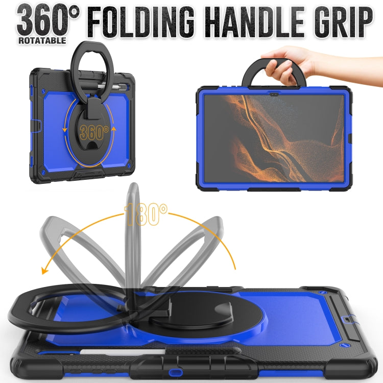 For Samsung Galaxy Tab S8 Ultra Shoulder Strap Silicone + PC Tablet Case(Black Blue) by bashfashion