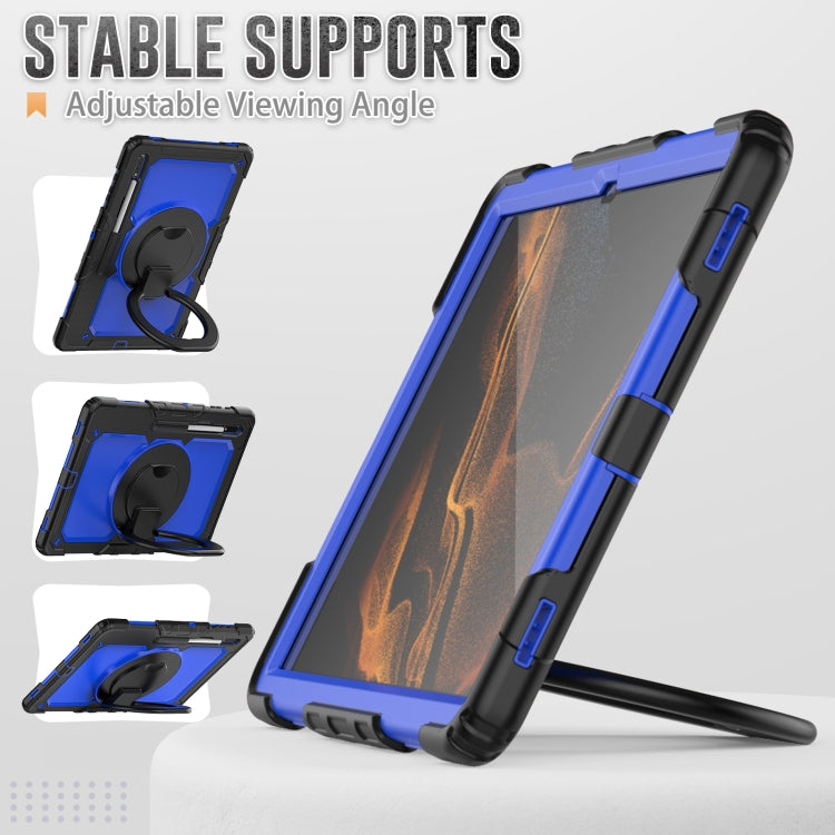 For Samsung Galaxy Tab S8 Ultra Shoulder Strap Silicone + PC Tablet Case(Black Blue) by bashfashion