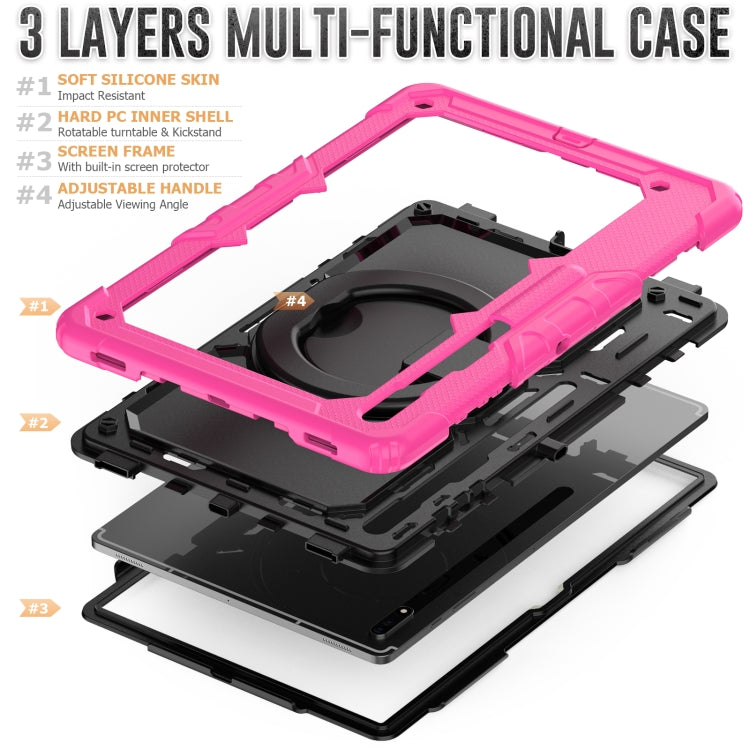 For Samsung Galaxy Tab S8 Ultra Shoulder Strap Silicone + PC Tablet Case(Rose Red Black) by bashfashion