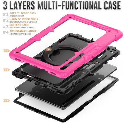 For Samsung Galaxy Tab S8 Ultra Shoulder Strap Silicone + PC Tablet Case(Rose Red Black) by bashfashion