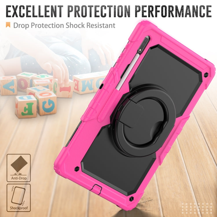 For Samsung Galaxy Tab S8 Ultra Shoulder Strap Silicone + PC Tablet Case(Rose Red Black) by bashfashion