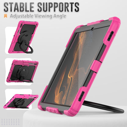 For Samsung Galaxy Tab S8 Ultra Shoulder Strap Silicone + PC Tablet Case(Rose Red Black) by bashfashion