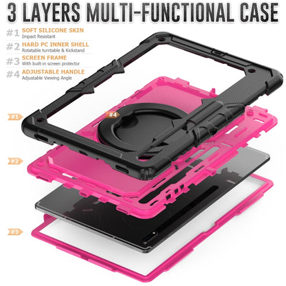 For Samsung Galaxy Tab S8 Ultra Shoulder Strap Silicone + PC Tablet Case(Black Rose Red) by bashfashion