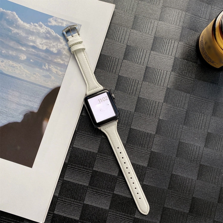 Small Waist Lychee Texture Watch Band For Apple Watch Series 9&8&7 41mm / SE 3&SE 2&6&SE&5&4 40mm / 3&2&1 38mm(White) by bashfashion