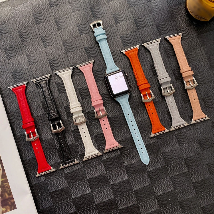 Small Waist Lychee Texture Watch Band For Apple Watch Series 9&8&7 41mm / SE 3&SE 2&6&SE&5&4 40mm / 3&2&1 38mm(Red) by bashfashion