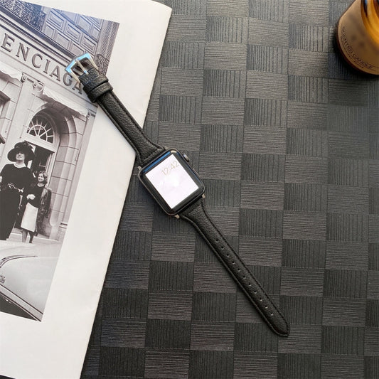 Small Waist Lychee Texture Watch Band For Apple Watch Ultra 49mm&Watch Ultra 2 49mm / Series 9&8&7 45mm / SE 3&SE 2&6&SE&5&4 44mm / 3&2&1 42mm(Black) by bashfashion