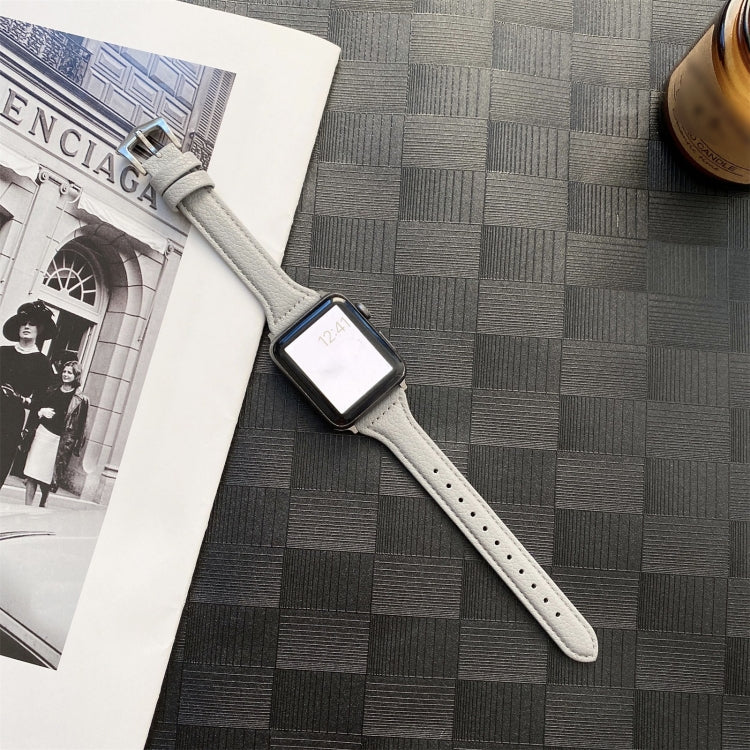 Small Waist Lychee Texture Watch Band For Apple Watch Ultra 49mm&Watch Ultra 2 49mm / Series 9&8&7 45mm / SE 3&SE 2&6&SE&5&4 44mm / 3&2&1 42mm(Grey) by bashfashion