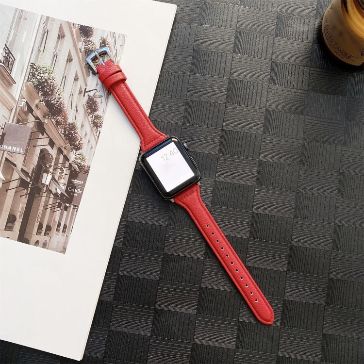 Small Waist Lychee Texture Watch Band For Apple Watch Ultra 49mm&Watch Ultra 2 49mm / Series 9&8&7 45mm / SE 3&SE 2&6&SE&5&4 44mm / 3&2&1 42mm(Red) by bashfashion