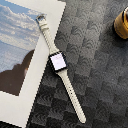 Small Waist Lychee Texture Watch Band For Apple Watch Ultra 49mm&Watch Ultra 2 49mm / Series 9&8&7 45mm / SE 3&SE 2&6&SE&5&4 44mm / 3&2&1 42mm(White) by bashfashion