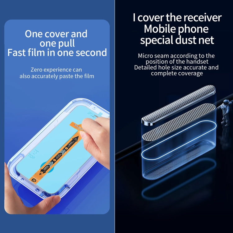 For iPhone 16e / 13 / 13 Pro Fast Attach Dust-proof Anti-static Tempered Glass Film by bashfashion