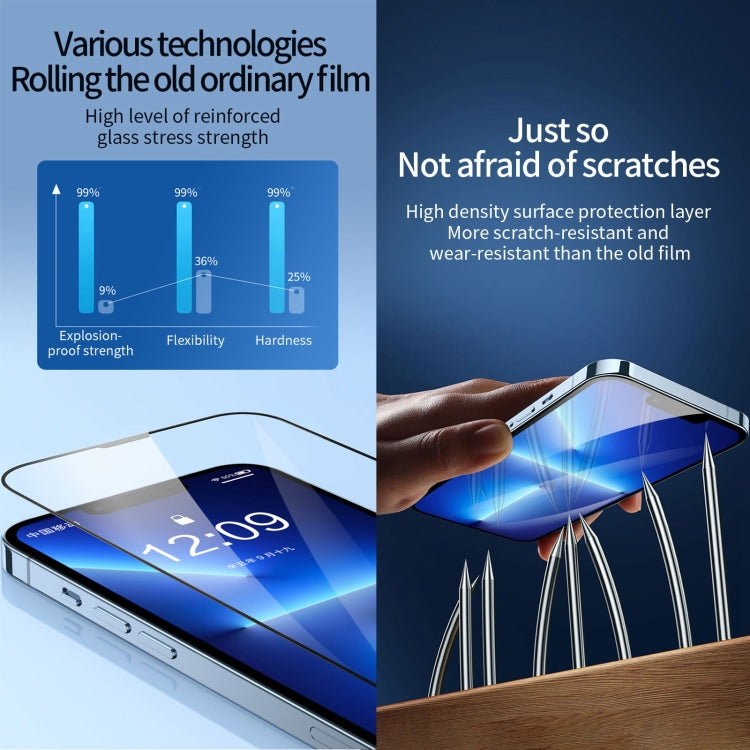 For iPhone 16e / 13 / 13 Pro Fast Attach Dust-proof Anti-static Tempered Glass Film by bashfashion