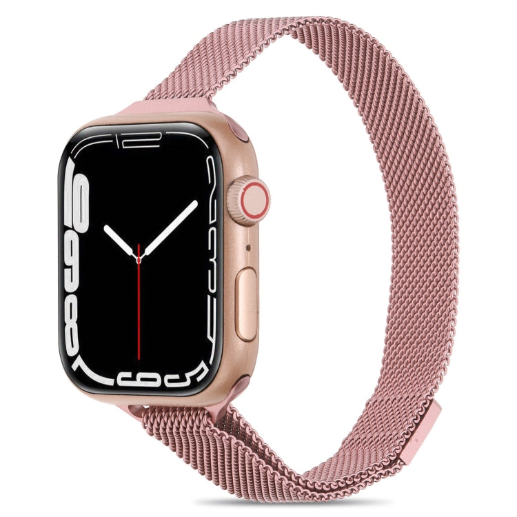 Milanese Small Waist Watch Band For Apple Watch Ultra 49mm&Watch Ultra 2 49mm / Series 9&8&7 45mm / SE 3&SE 2&6&SE&5&4 44mm / 3&2&1 42mm(Rose Pink) by bashfashion