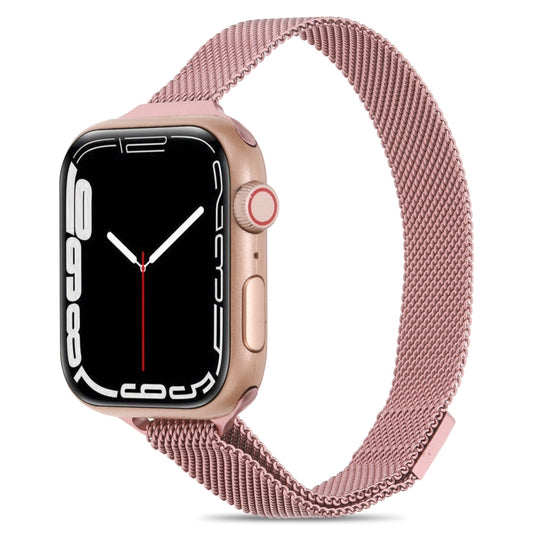 Milanese Small Waist Watch Band For Apple Watch Ultra 49mm&Watch Ultra 2 49mm / Series 9&8&7 45mm / SE 3&SE 2&6&SE&5&4 44mm / 3&2&1 42mm(Rose Pink) by bashfashion
