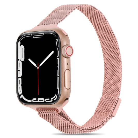 Milanese Small Waist Watch Band For Apple Watch Ultra 49mm&Watch Ultra 2 49mm / Series 9&8&7 45mm / SE 3&SE 2&6&SE&5&4 44mm / 3&2&1 42mm(Pink) by bashfashion
