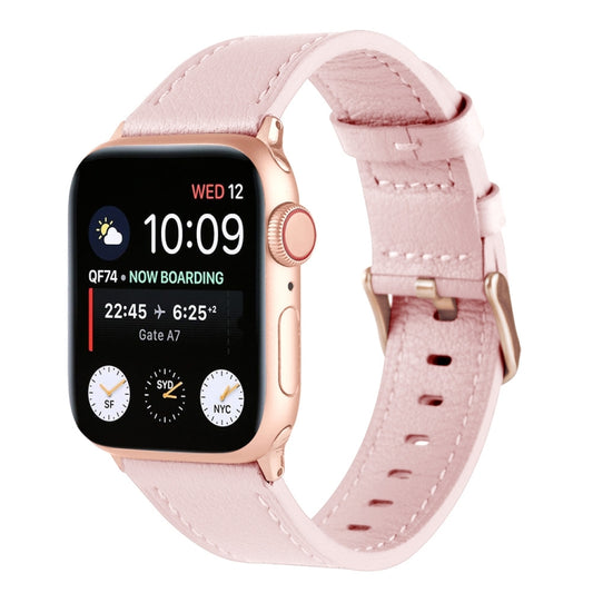 Small Waist Genuine Leather Watch Band For Apple Watch Series 9&8&7 41mm / SE 3&SE 2&6&SE&5&4 40mm / 3&2&1 38mm(Pink) by bashfashion