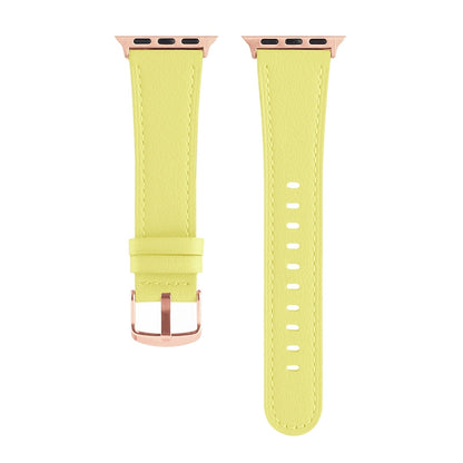 Small Waist Genuine Leather Watch Band For Apple Watch Series 9&8&7 41mm / SE 3&SE 2&6&SE&5&4 40mm / 3&2&1 38mm(Light Yellow) by bashfashion
