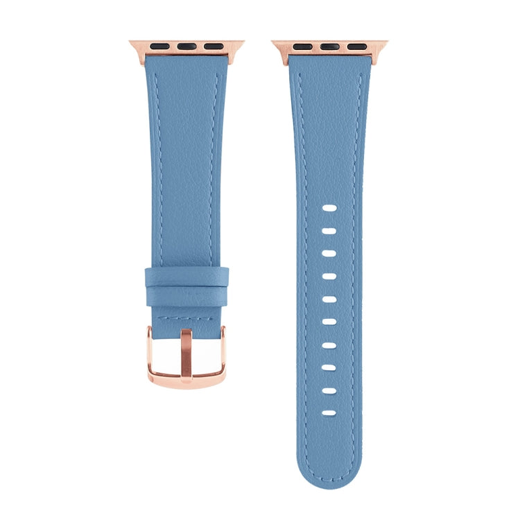 Small Waist Genuine Leather Watch Band For Apple Watch Series 9&8&7 41mm / SE 3&SE 2&6&SE&5&4 40mm / 3&2&1 38mm(Lake Blue) by bashfashion
