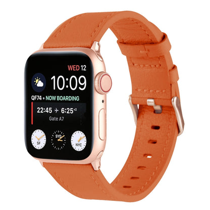 Small Waist Genuine Leather Watch Band For Apple Watch Series 9&8&7 41mm / SE 3&SE 2&6&SE&5&4 40mm / 3&2&1 38mm(Orange) by bashfashion